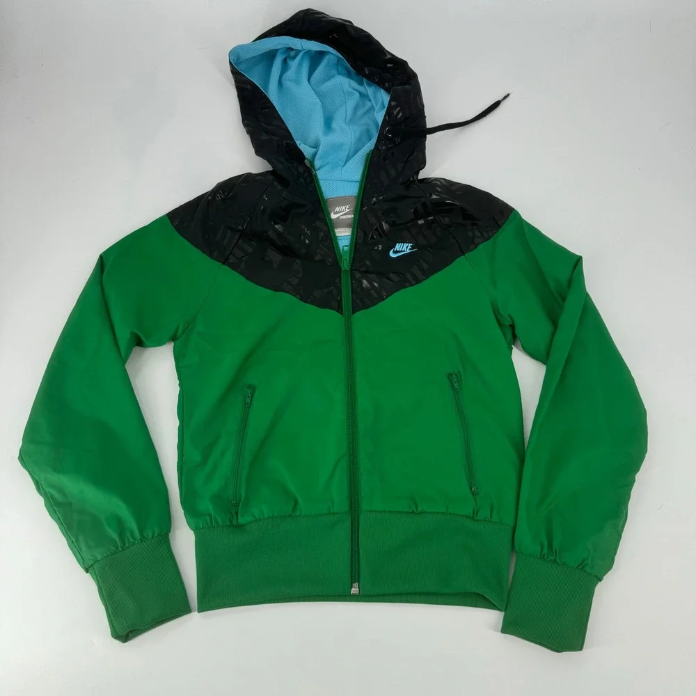Nike‎ Sportswear Kids Track Jacket Green Black Full Zip Hooded Athletic